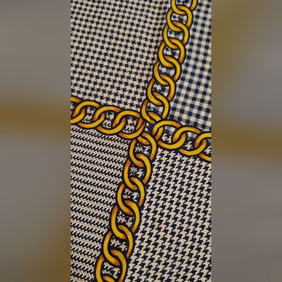 Albert Nipon Black & Gold Vintage Checkered Scarf Houndstooth Gingham - Picture 8 of 14